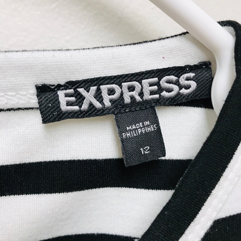 Express Womens Bodycon Black & White Dress Size 12 Stripes Midriff cut out - Picture 4 of 7